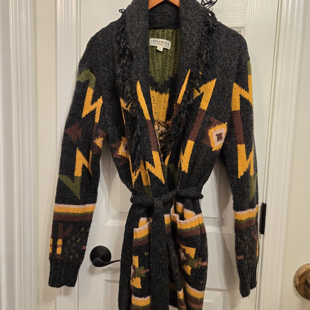 Idyllwind Charcoal and Mustard Patterned Western Cardigan